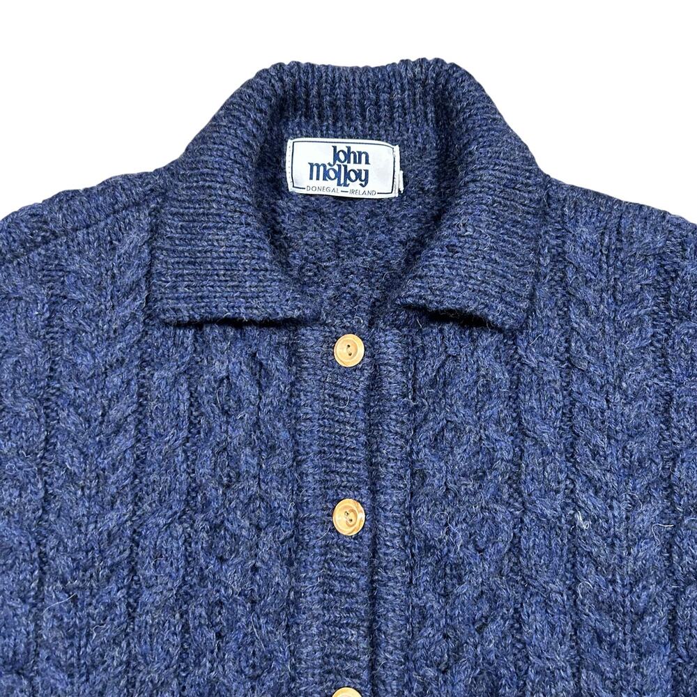 Vintage John Molloy Wool Cable Knit Cardigan Sweater Fisherman Sz Large Chunky - Picture 2 of 7